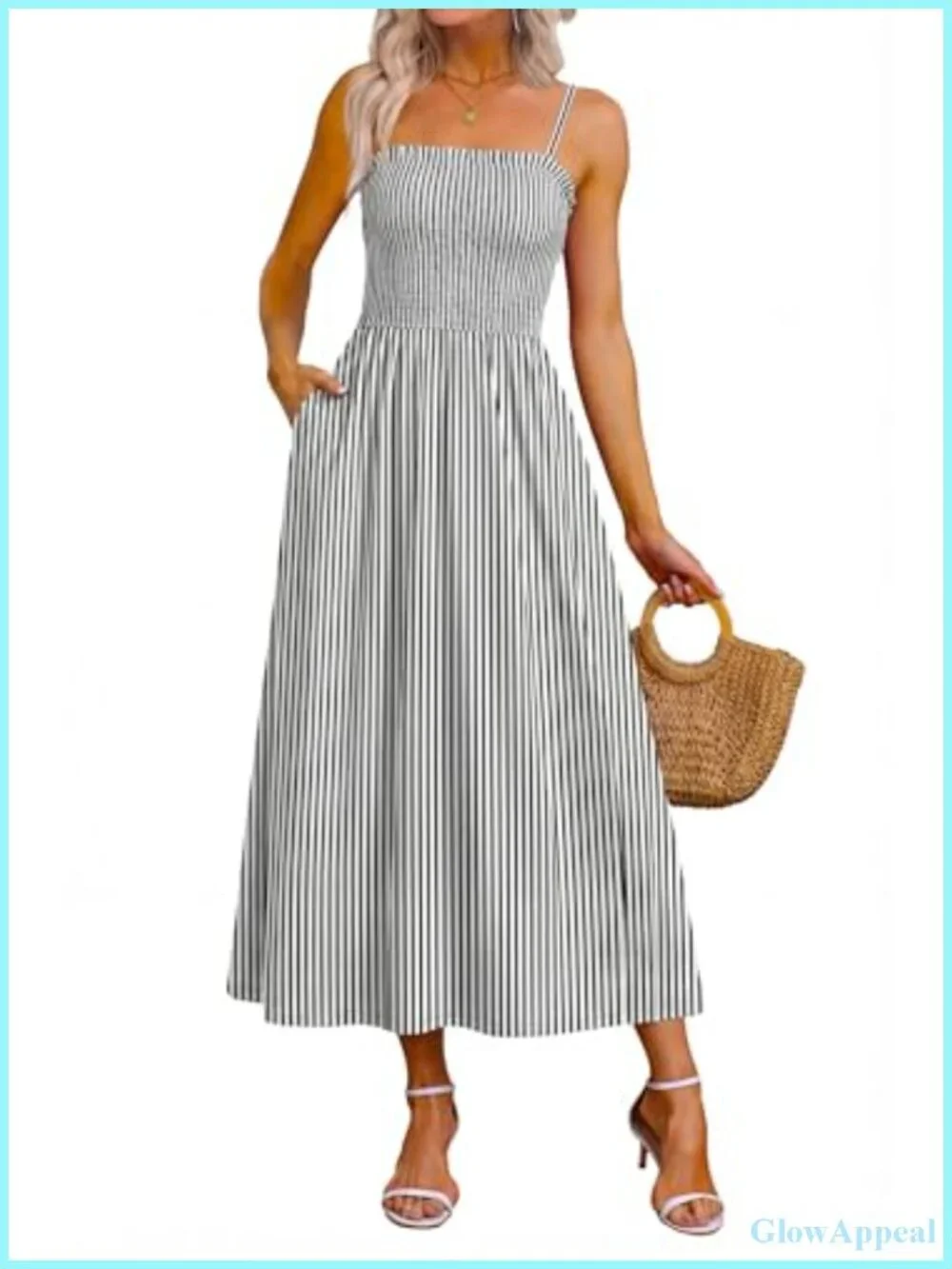 Spaghetti Strap Smocked Maxi Dress with Pockets